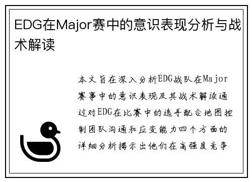 EDG在Major赛中的意识表现分析与战术解读